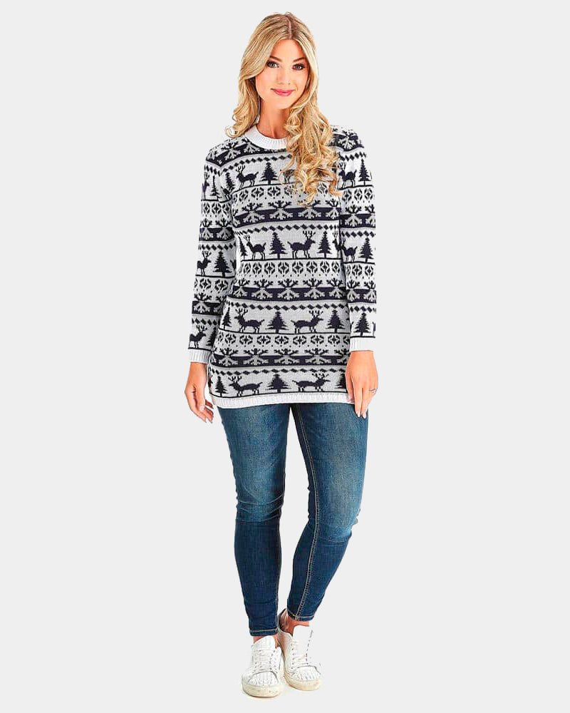 Camisola de Natal para Mulheres Vestido Renas, Árveroes e Neve