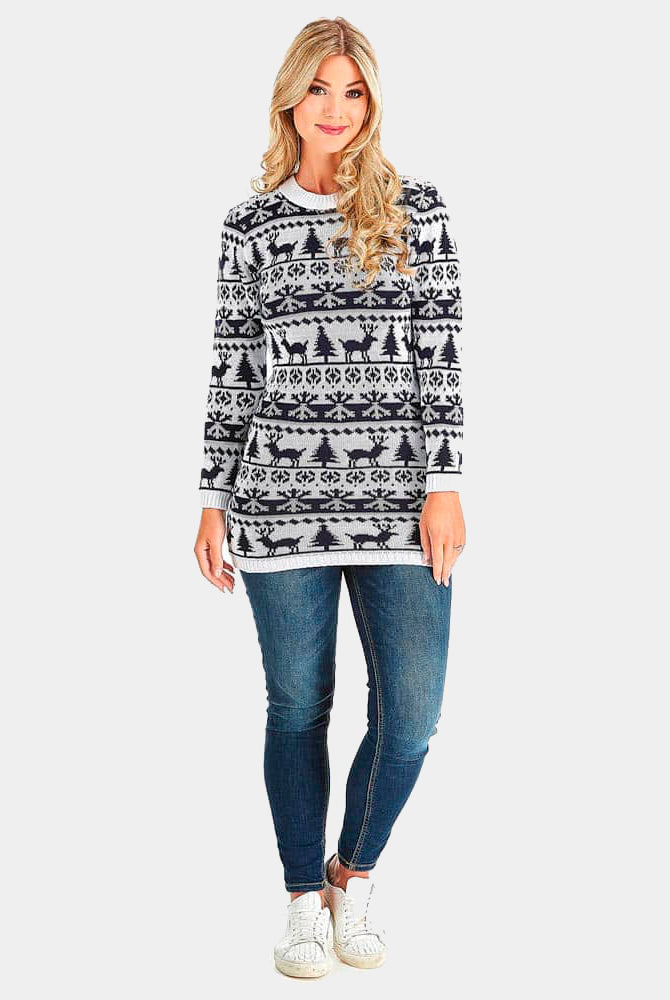 Camisola de Natal para Mulheres Vestido Renas, Árveroes e Neve