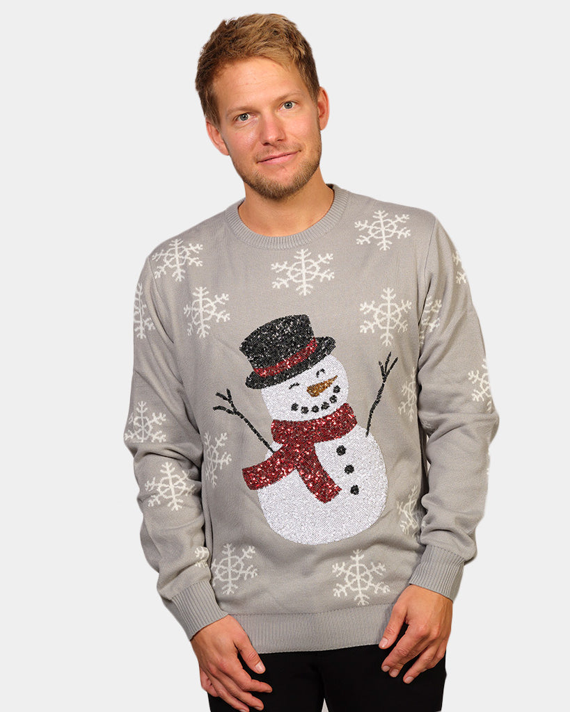 Camisola de Natal Cinza com Boneco de Neve Homem