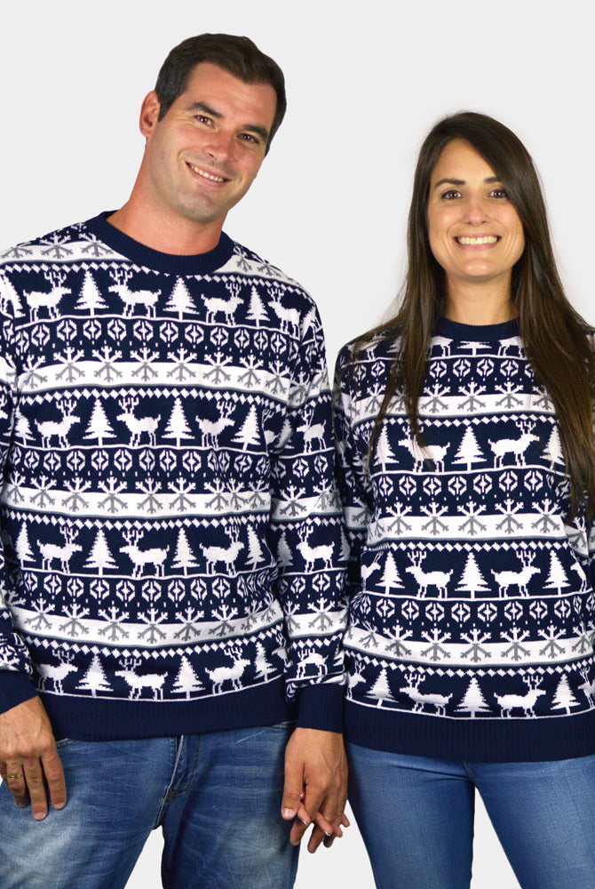 Camisola de Natal para Família com Pinheiros, Renas e Neve casal