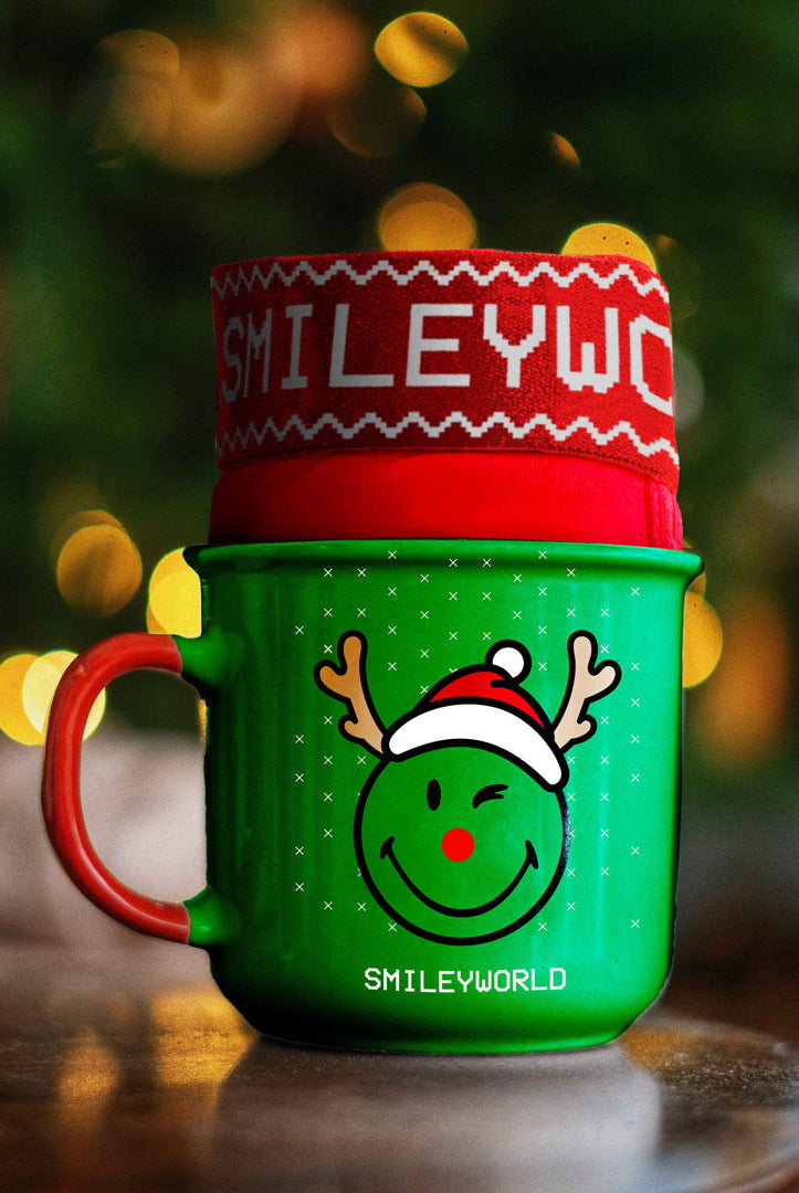 Boxer de Natal Vermelha para Homem Smile + Xícara