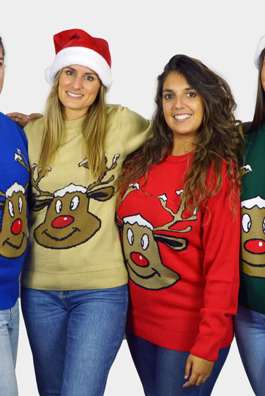 Camisola de Natal para Família Bege com Rena Sorridente mulheres