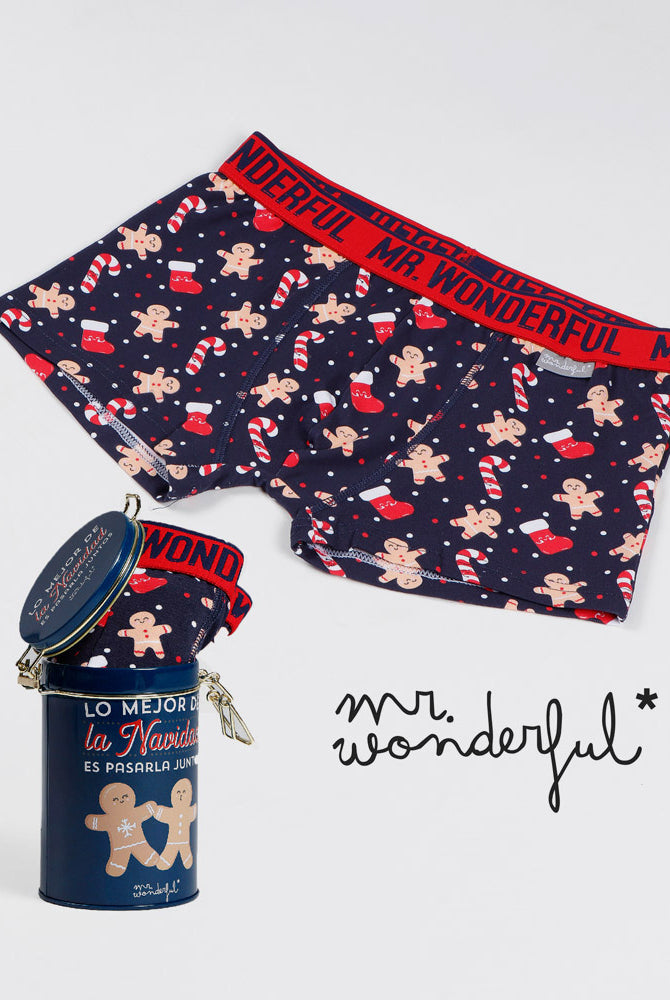 Boxer de Natal para Menino Mr Wonderful com Biscoitos e Bastões + Caixa