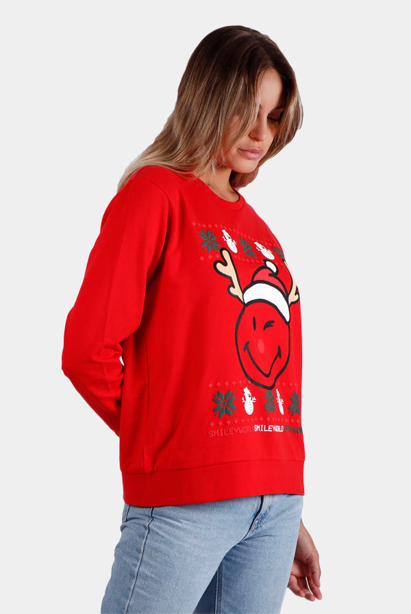 Sweatshirt Natal Mulher Vermelha Smile