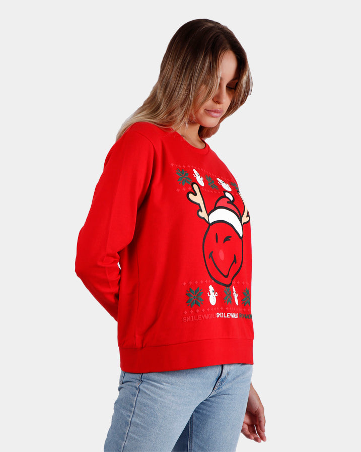 Sweatshirt Natal Mulher Vermelha Smile