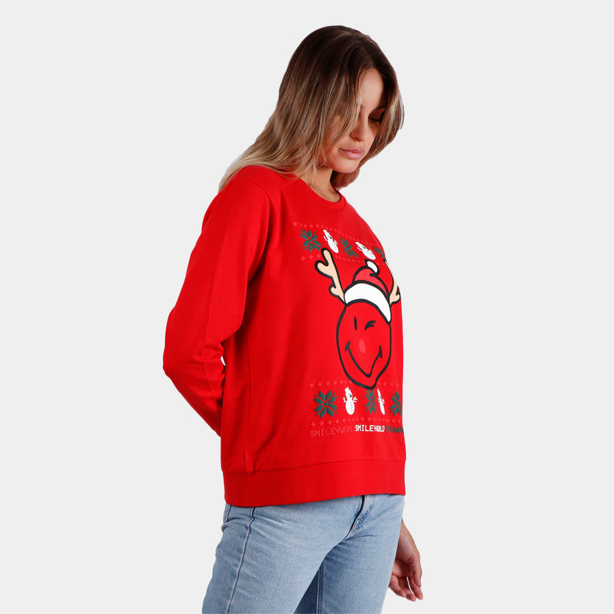 Sweatshirt Natal Mulher Vermelha Smile