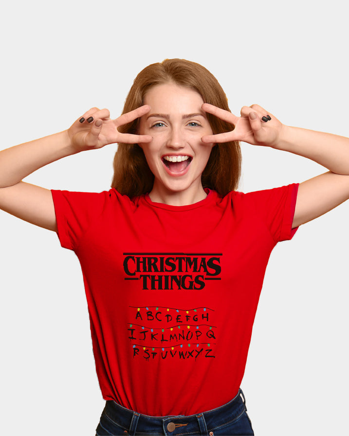 T-shirt de Natal Vermelha Christmas Things Mulher