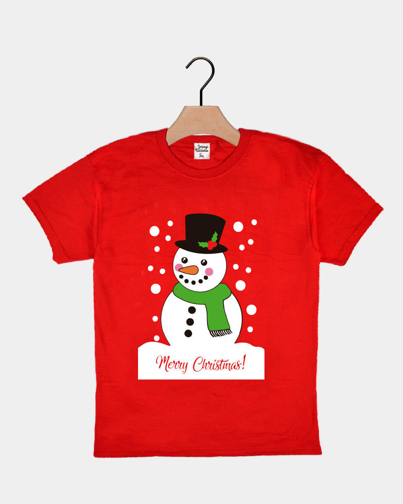 T-shirt de Natal Vermelha para Crianças com Boneco de Neve