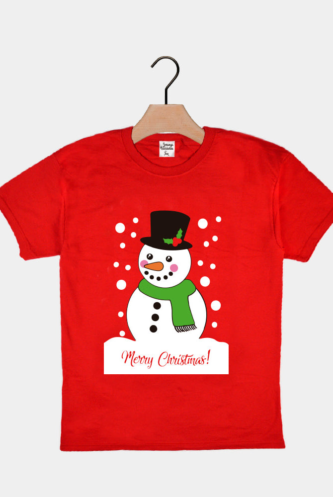 T-shirt de Natal Vermelha para Crianças com Boneco de Neve