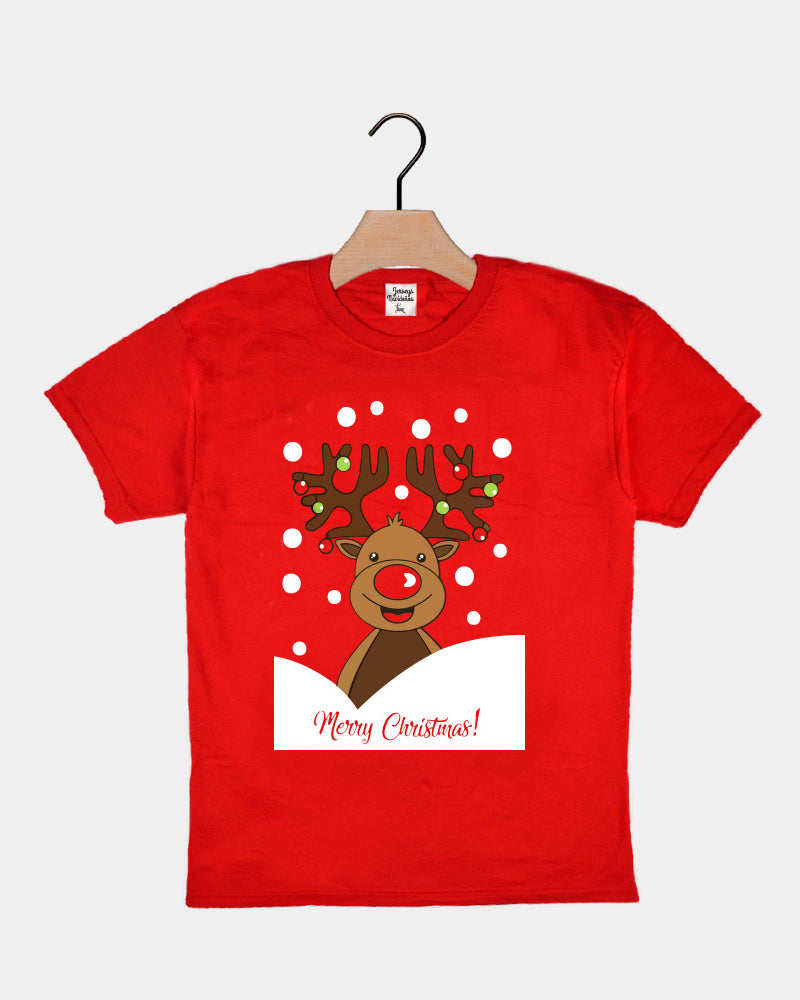 T-shirt de Natal Vermelha para Crianças Rena Rudolph