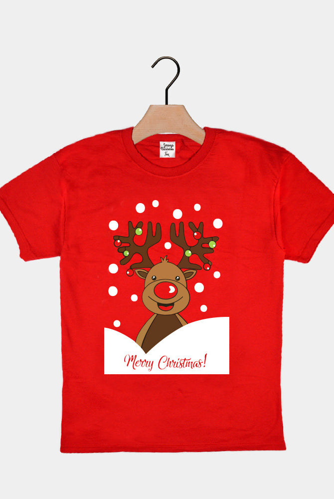 T-shirt de Natal Vermelha para Crianças Rena Rudolph