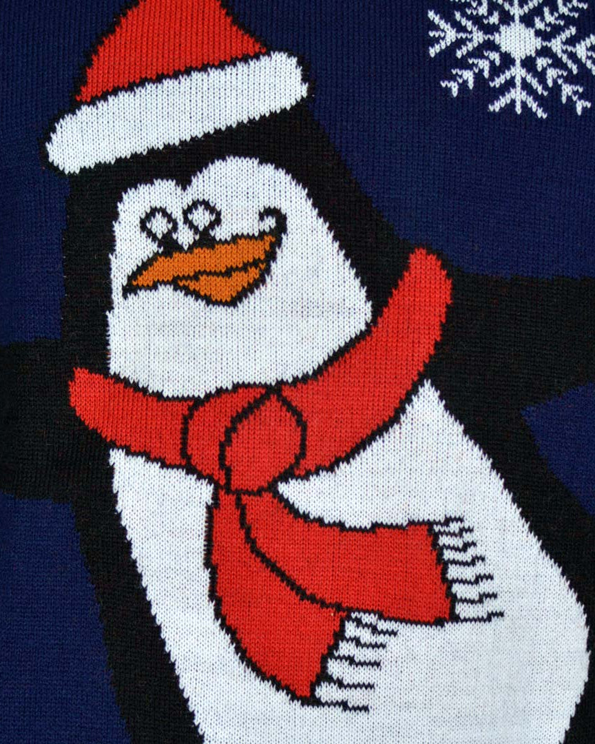 Camisola de Natal Azul Marinho para Família com Pinguim Dertalhe