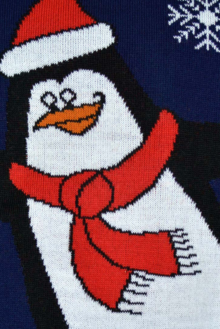 Camisola de Natal Azul Marinho para Família com Pinguim Dertalhe