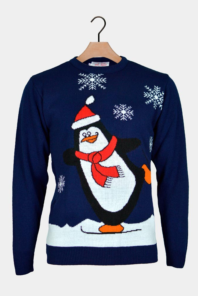 Camisola de Natal Azul Marinho para Família com Pinguim