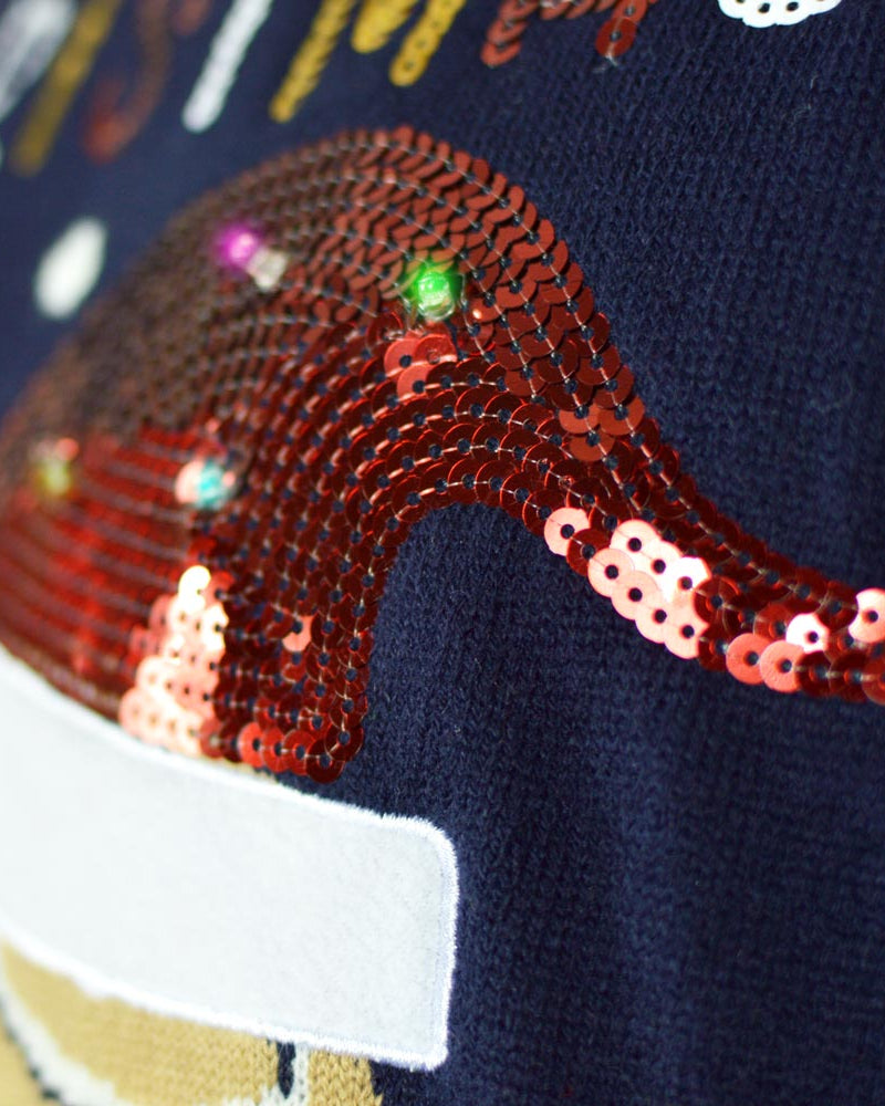 Camisola de Natal Azul com Luzes LED Ginger Cookie Detalhe