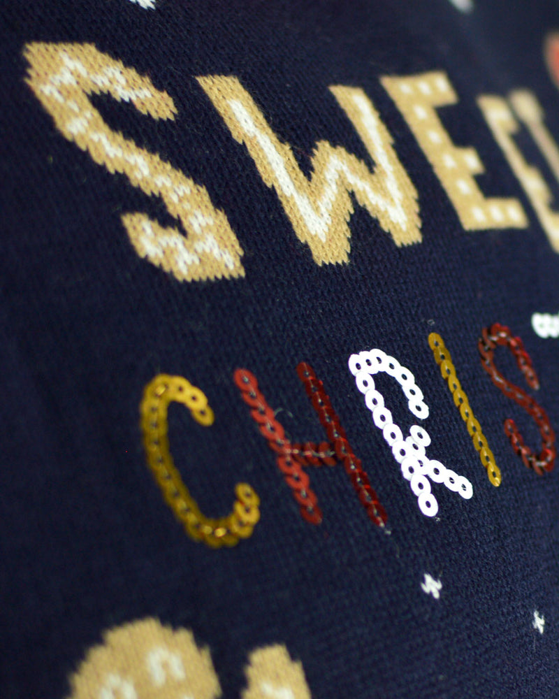 Camisola de Natal Azul com Luzes LED Ginger Cookie Detalhe Neve