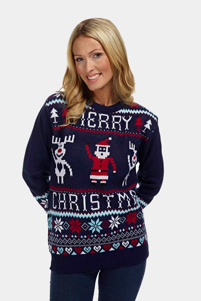 Camisola de Natal Azul Merry Christmas Mulher