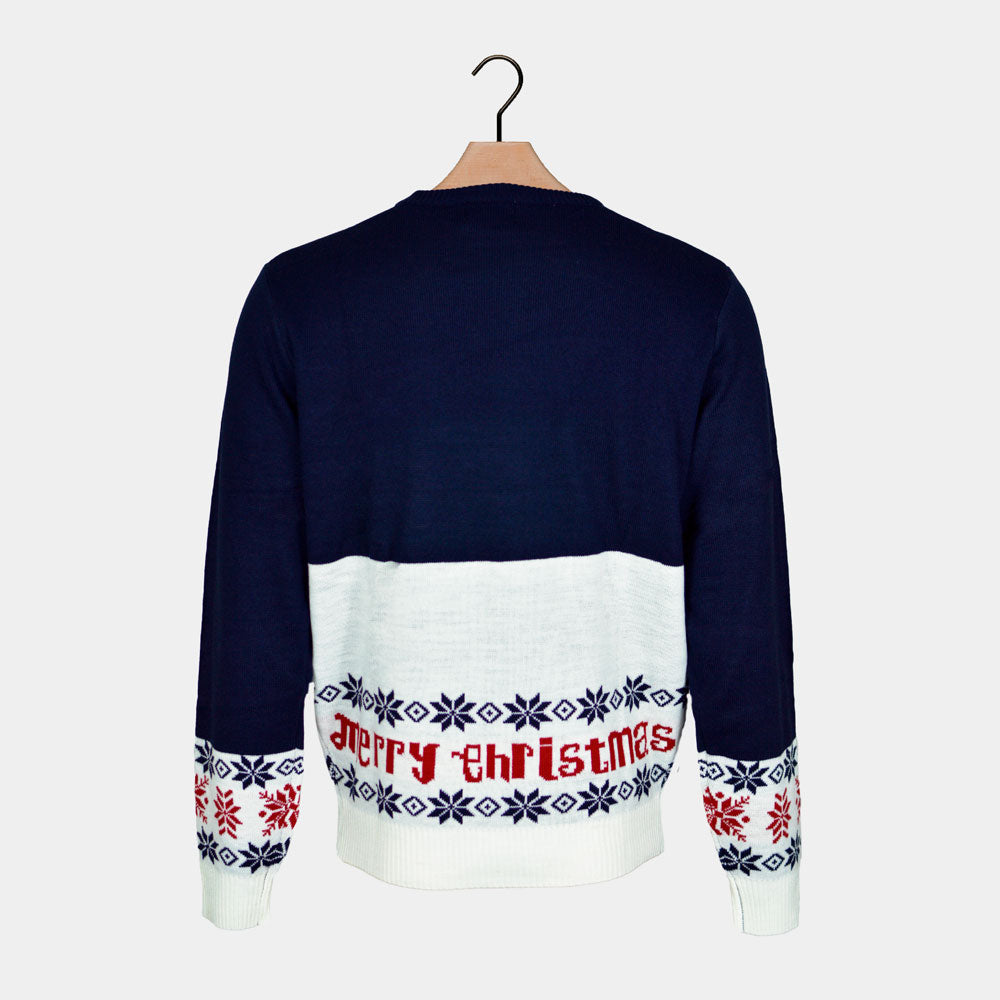 Camisola de Natal Azul con Pai Natal e Rena Rudolph Costas