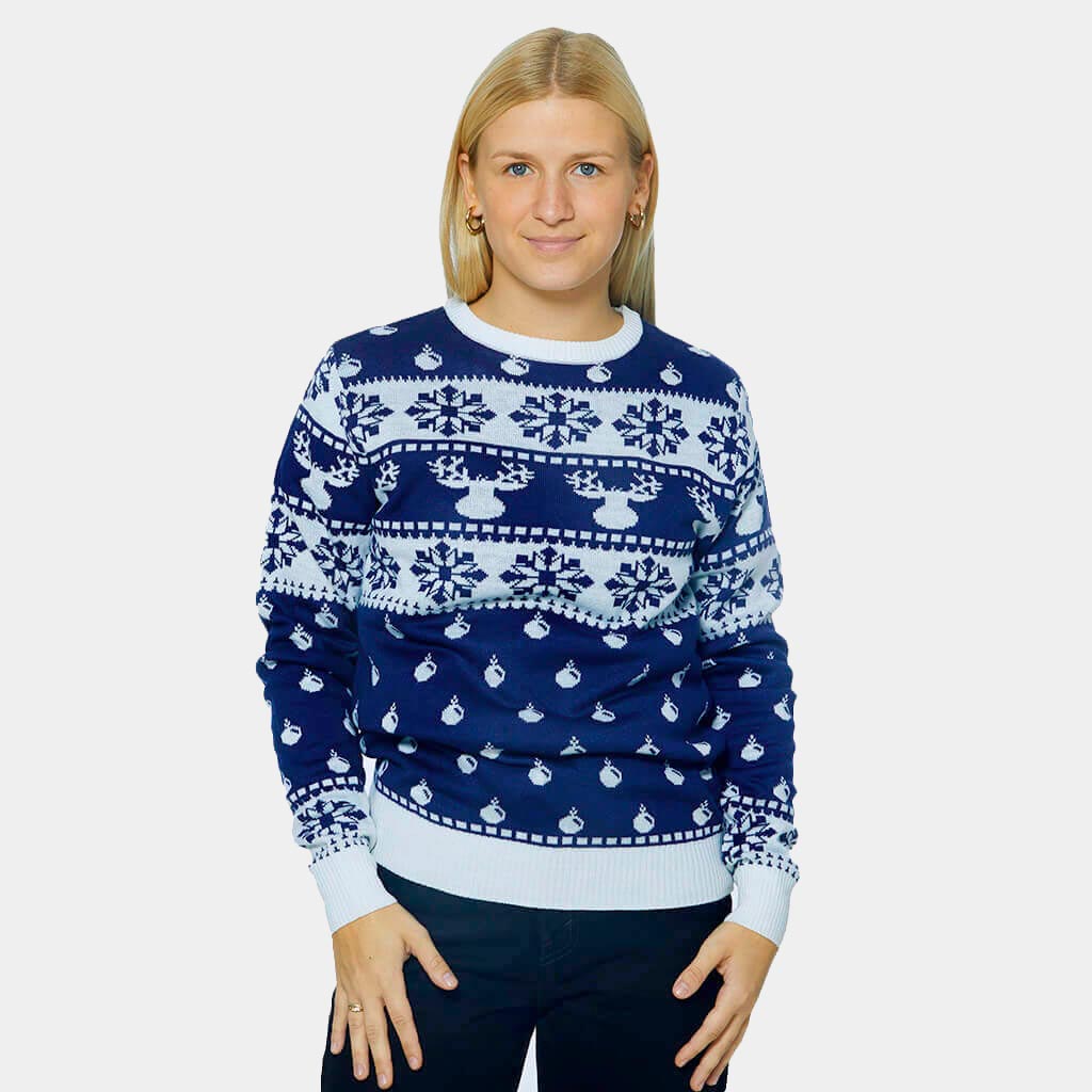 Camisola de Natal Azul com Renas e Neve 2021 Mulher