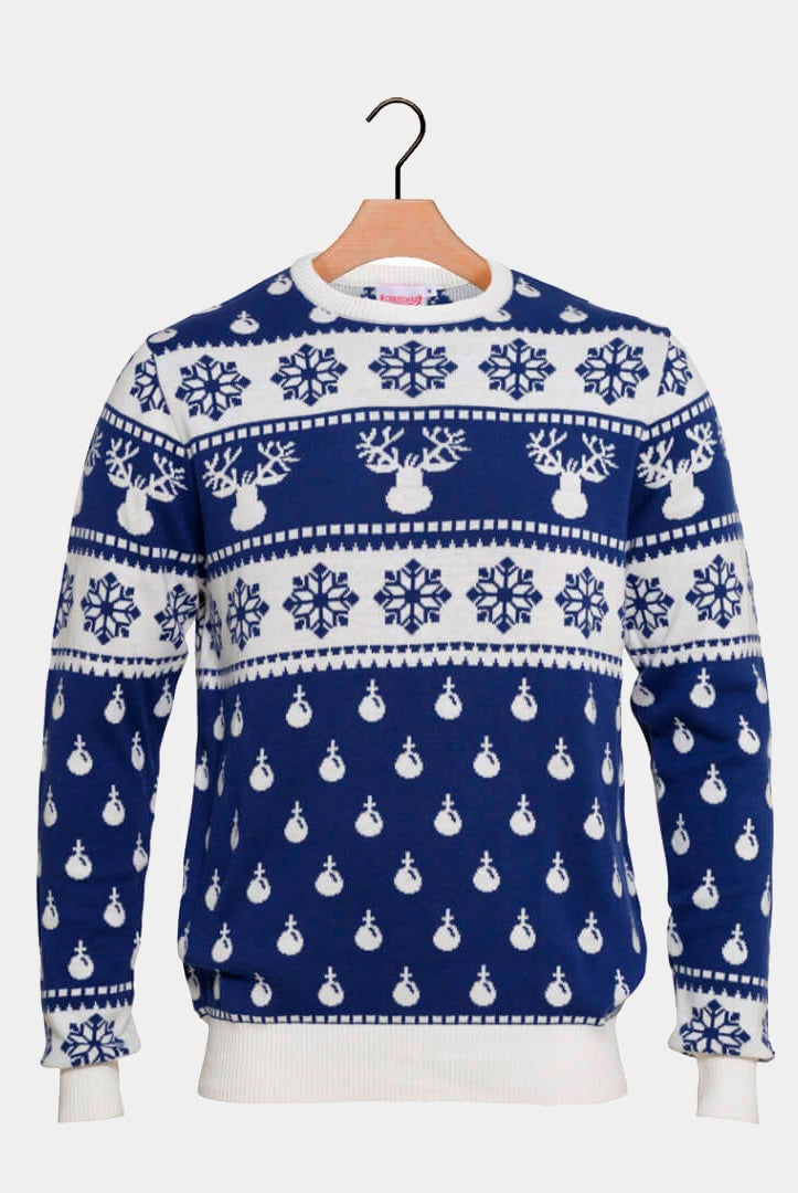 Camisola de Natal Azul com Renas e Neve 2021