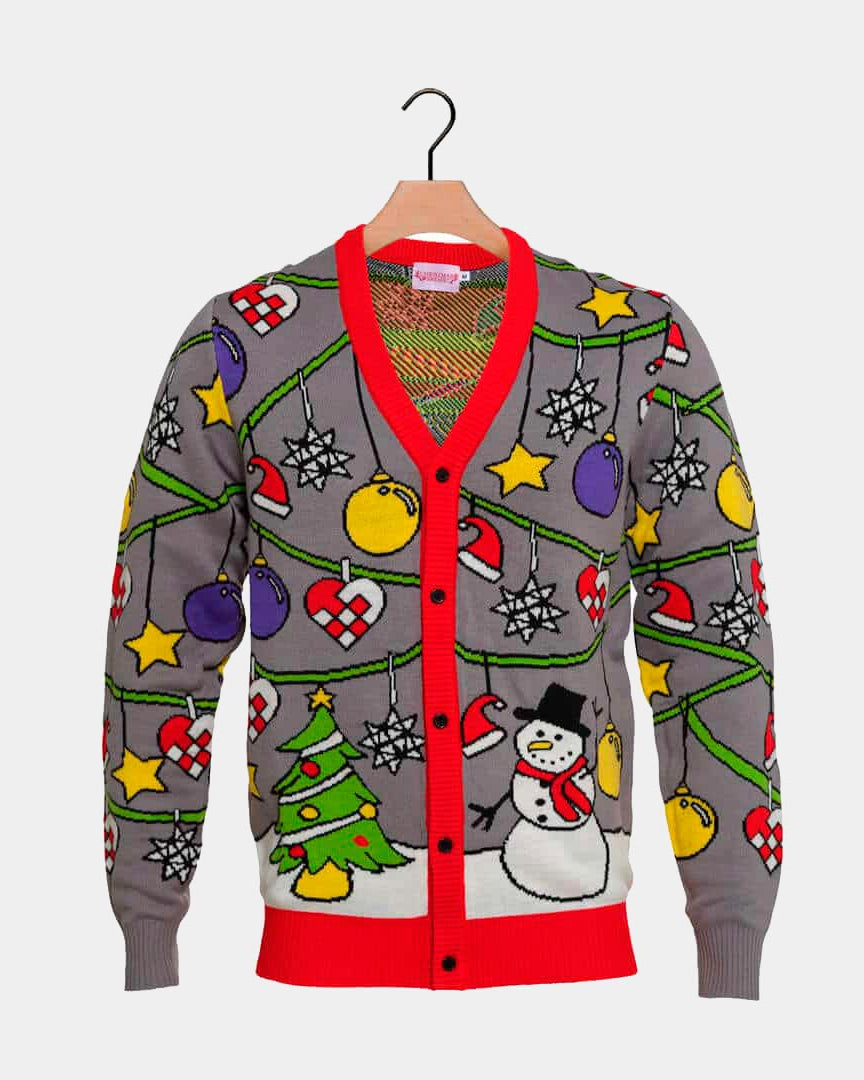 Camisola de Natal Cardigan Árvore e Boneco de Neve