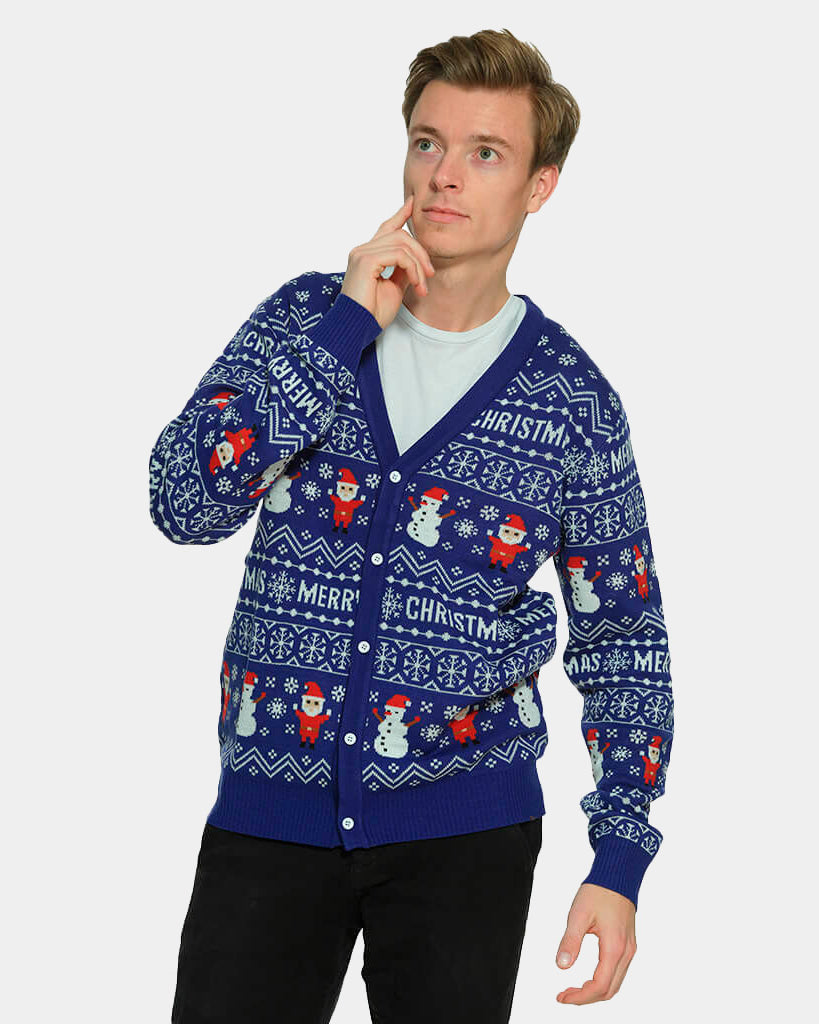 Camisola de Natal Cardigan Azul Let Is Snow Homem