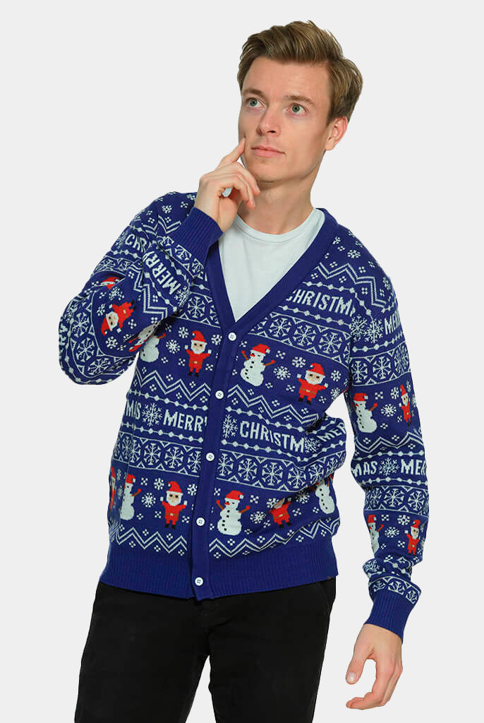 Camisola de Natal Cardigan Azul Let Is Snow Homem