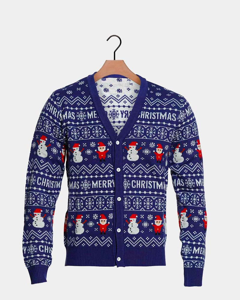 Camisola de Natal Cardigan Azul Let Is Snow