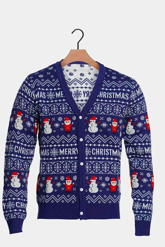 Camisola de Natal Cardigan Azul Let Is Snow