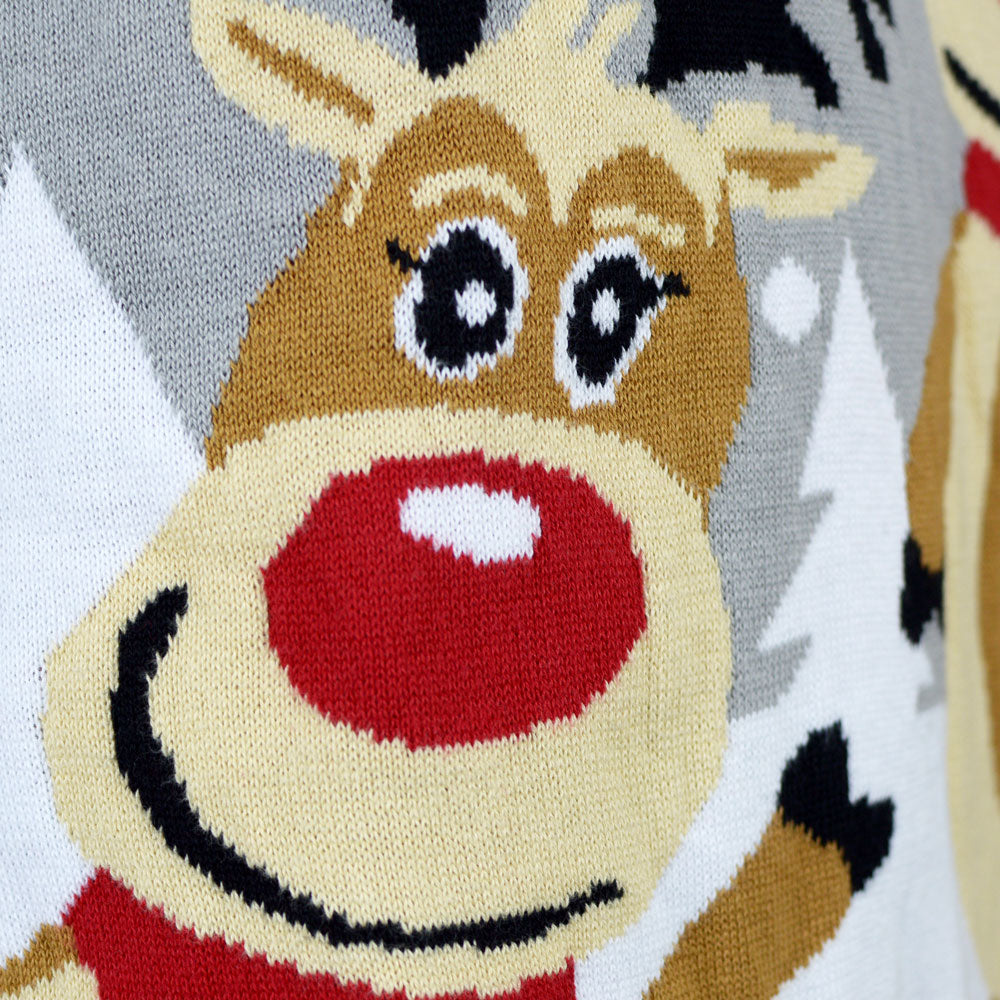Camisola de Natal Cinza com Renas Cute Detalhe