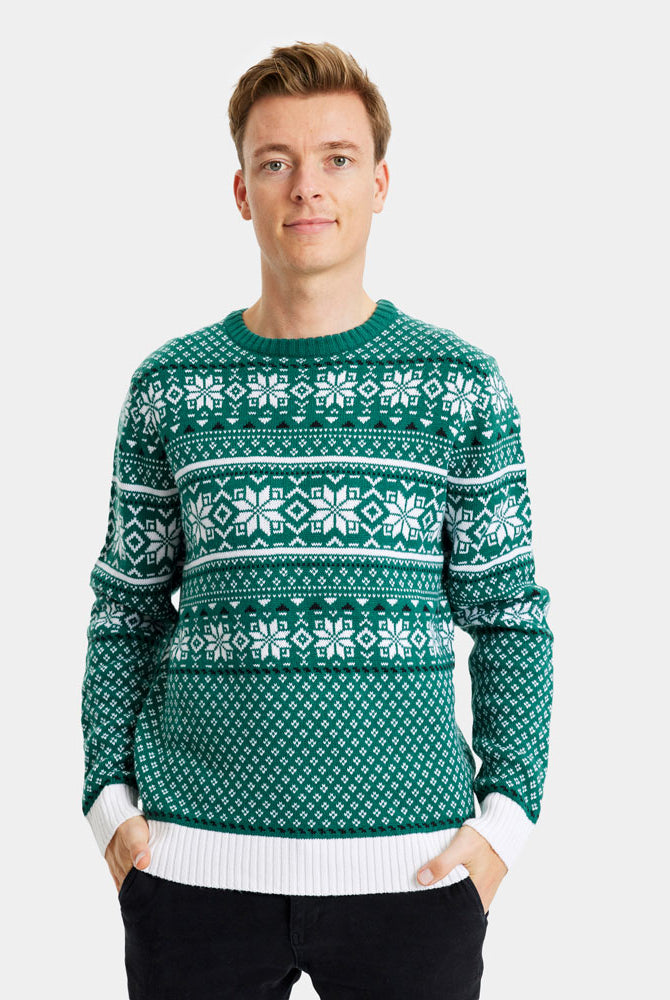 Camisola de Natal Clássico Elegante Verde e Branca Homem