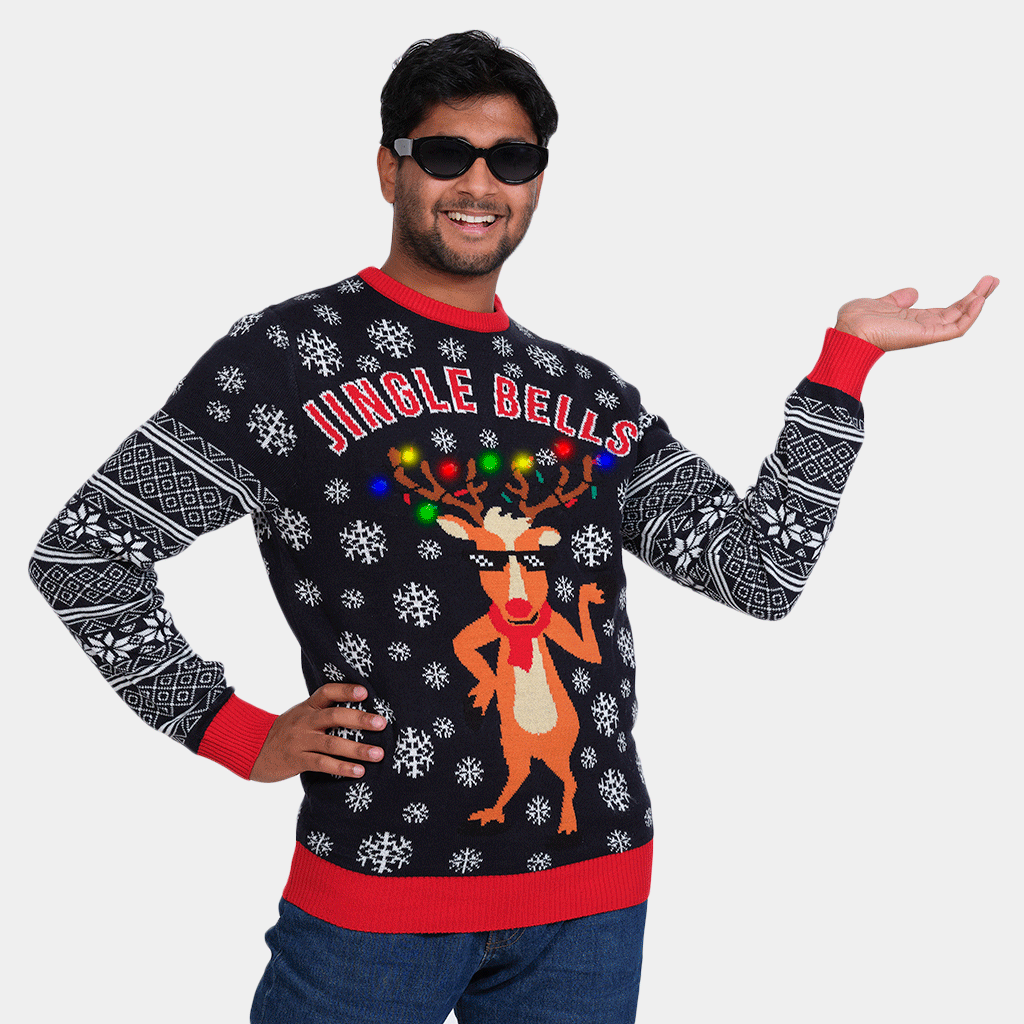 Camisola de Natal com Luzes LED para Família Jingle Bells 2021 Homem