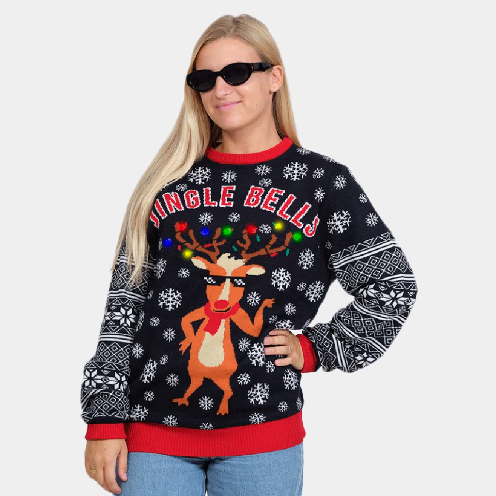 Camisola de Natal com Luzes LED para Família Jingle Bells 2021 Mulher
