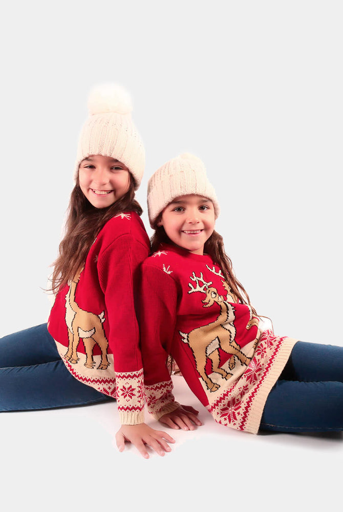 Camisola de Natal Vermelha para Criancas com Bebé Rena