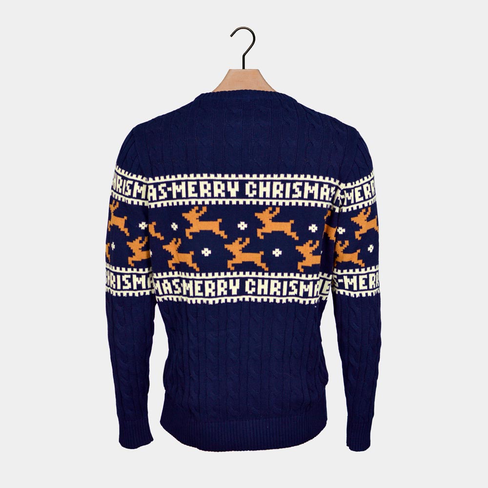 Camisola de Natal Elegante Azul com Renas Costas