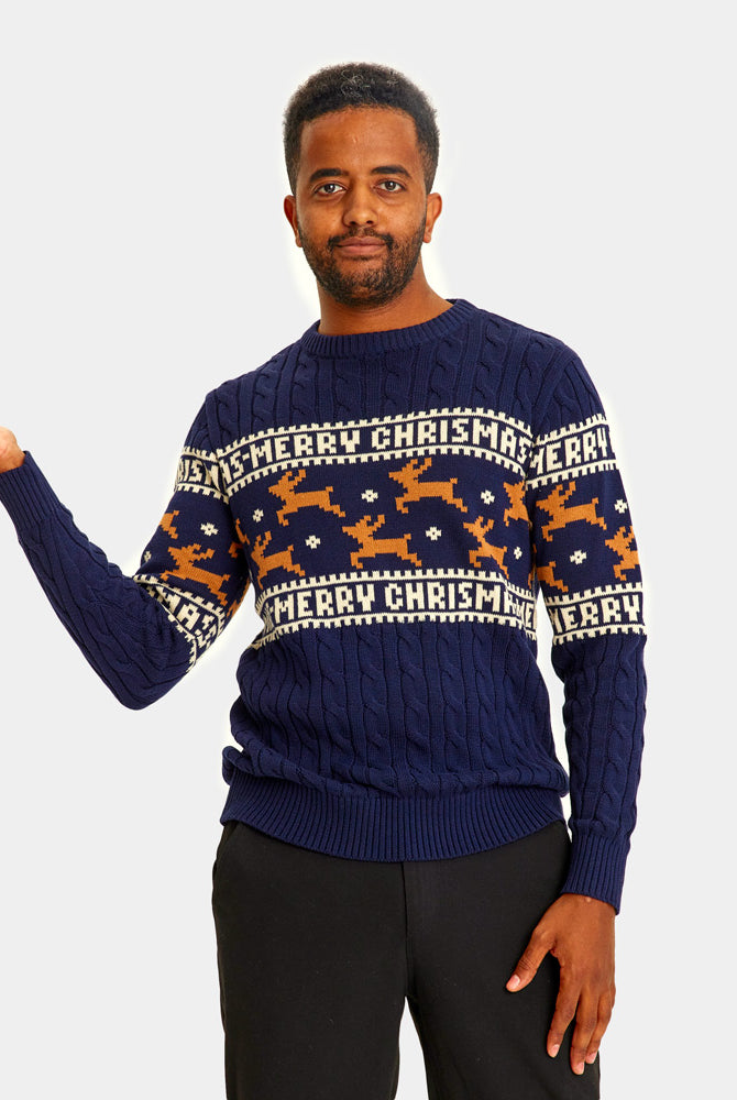 Camisola de Natal Elegante Azul com Renas Homem