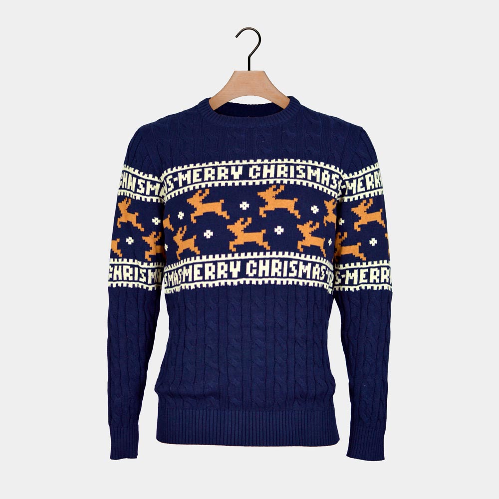 Camisola de Natal Elegante Azul com Renas