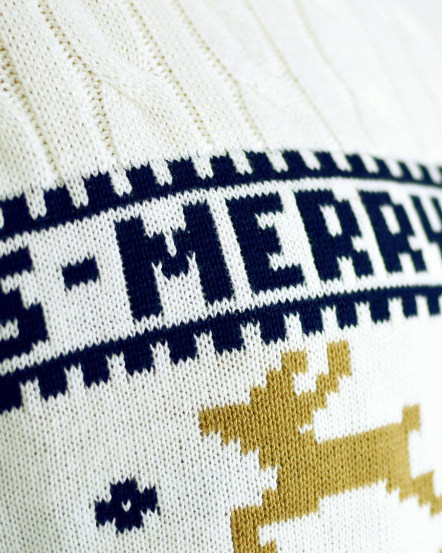 Camisola de Natal Elegante Branca com Renas Detalhe