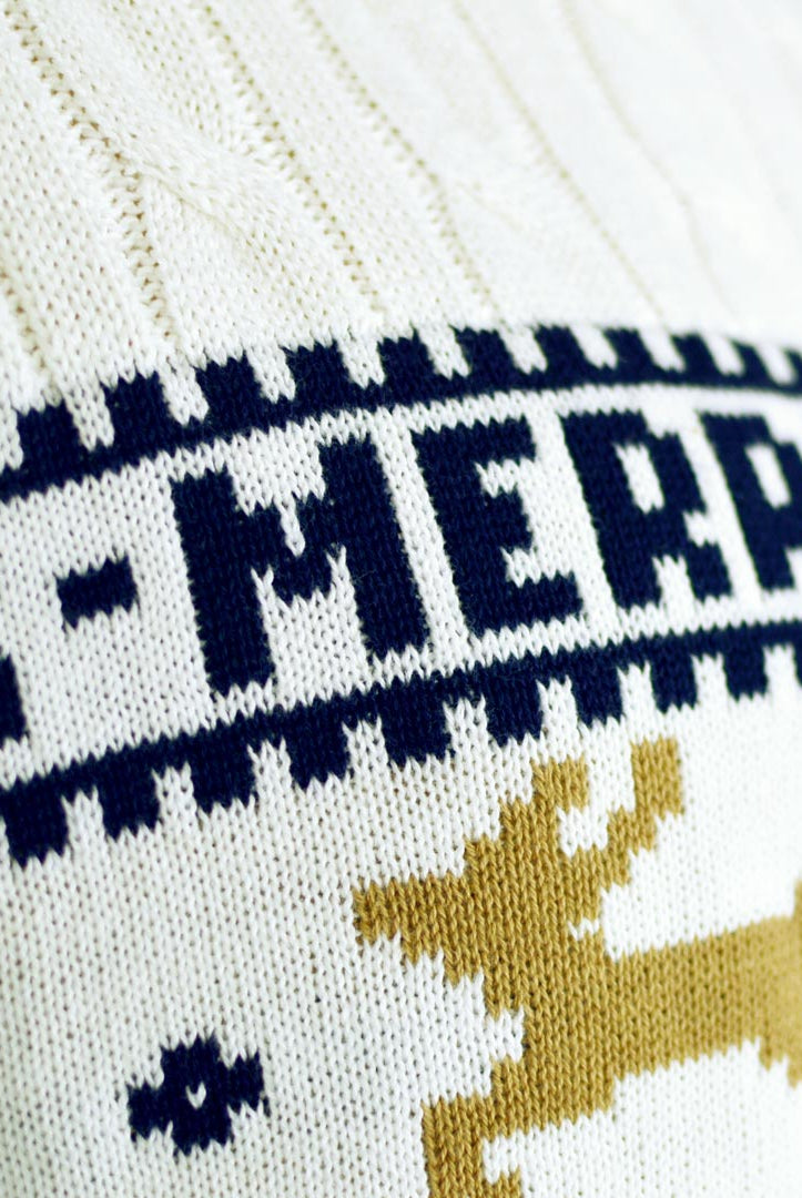 Camisola de Natal Elegante Branca com Renas Detalhe
