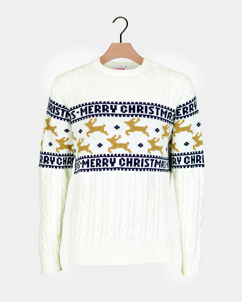 Camisola de Natal Elegante Branca com Renas