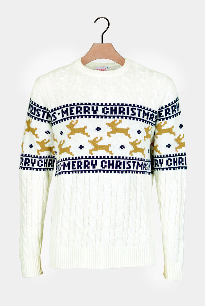 Camisola de Natal Elegante Branca com Renas