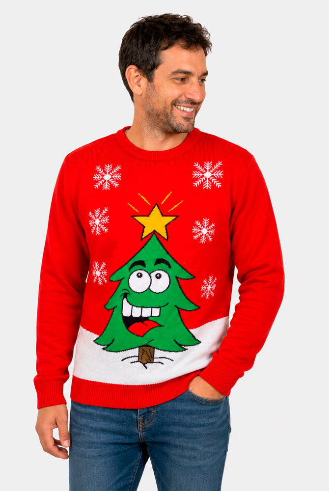 Camisola de Natal para Família com Árvore de Natal Sorridente Homem