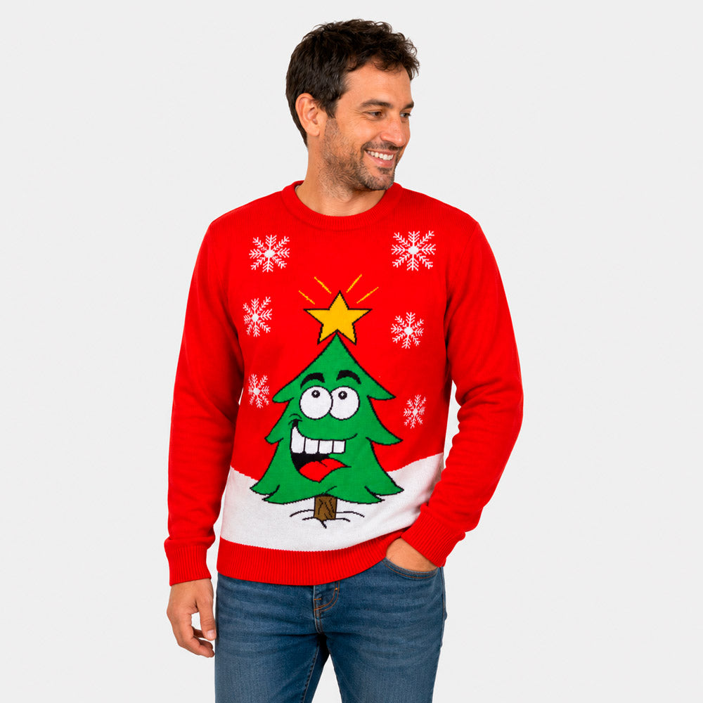 Camisola de Natal para Família com Árvore de Natal Sorridente Homem