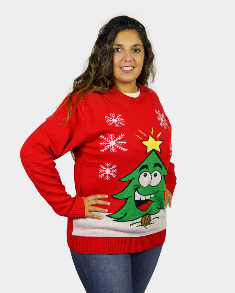 Camisola de Natal para Família com Árvore de Natal Sorridente Mulher