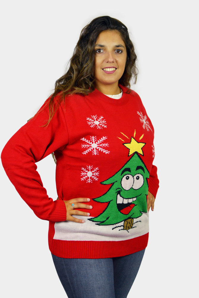 Camisola de Natal para Família com Árvore de Natal Sorridente Mulher
