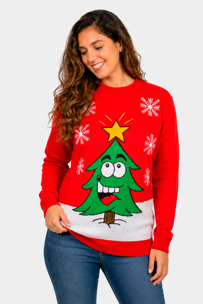 Camisola de Natal para Família com Árvore de Natal Sorridente Mulher