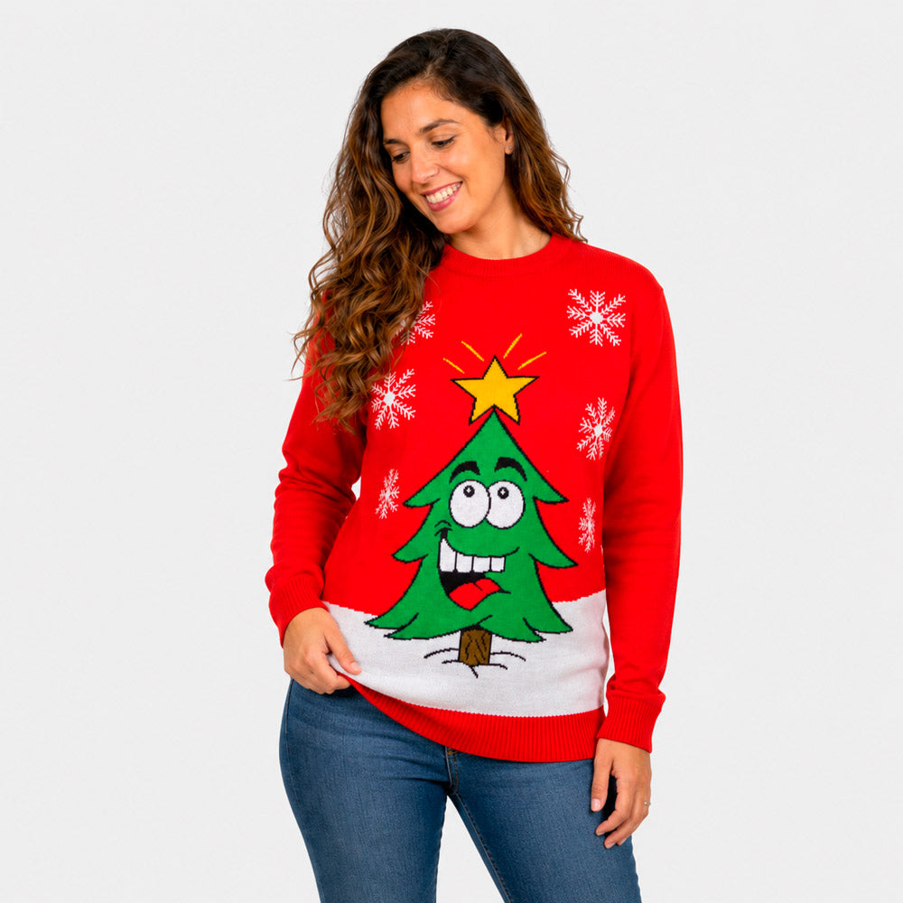 Camisola de Natal para Família com Árvore de Natal Sorridente Mulher