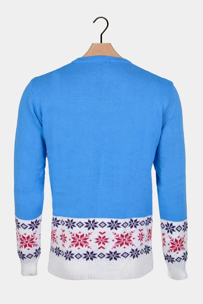 Camisola de Natal para Família Azul Claro com Rena e Neve Costas