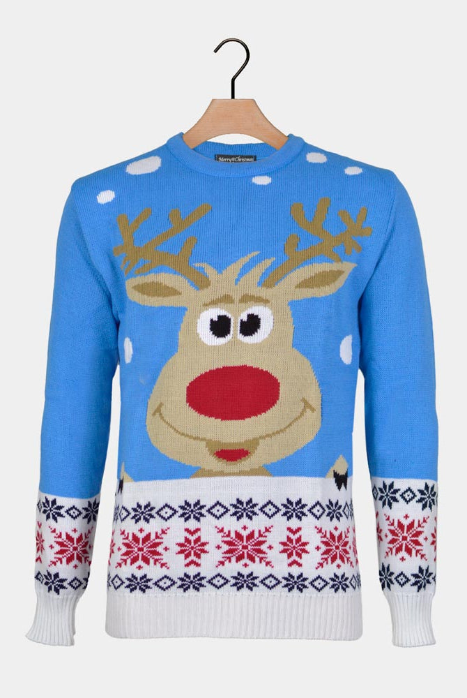 Camisola de Natal para Família Azul Claro com Rena e Neve