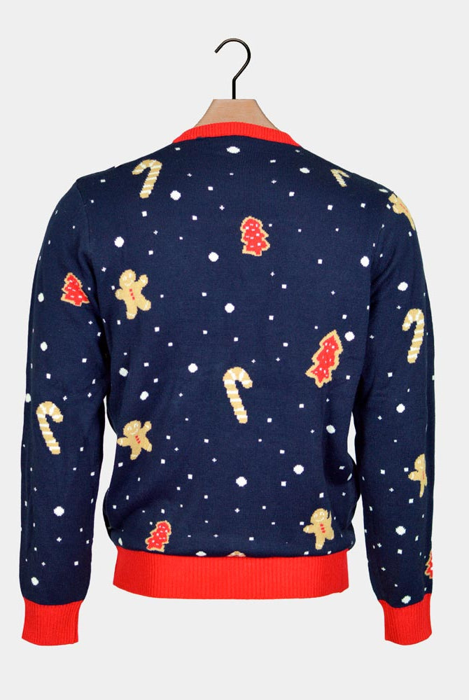 Camisola de Natal Azul com Luzes LED para Família Ginger Cookie Costas
